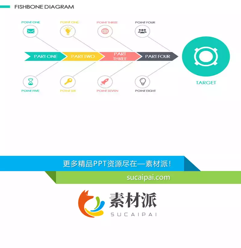 清新配色PPT鱼骨图素材 - 第一PPT1