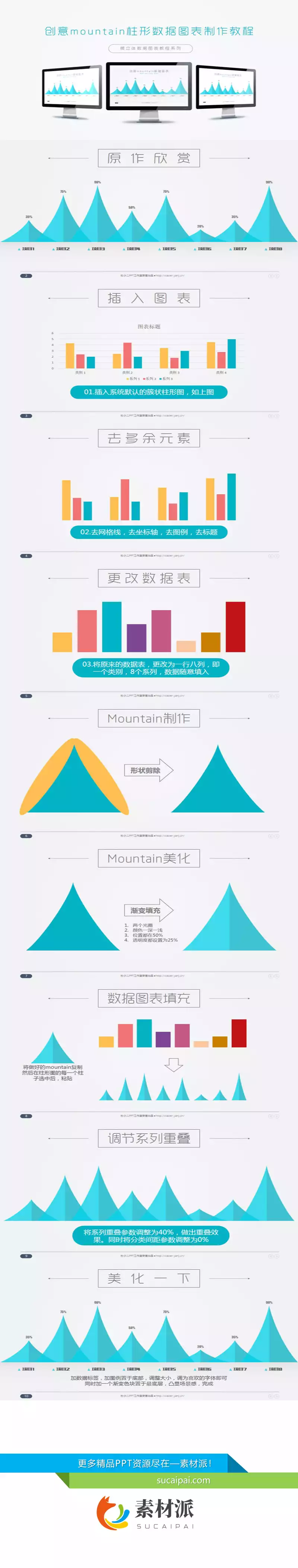 创意山形PPT柱形图制作教程 - 第一PPT1