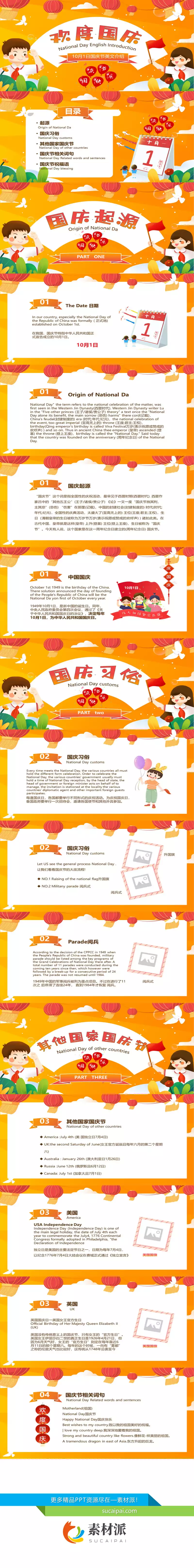 国庆节英语介绍PPT模板 - 第一PPT1
