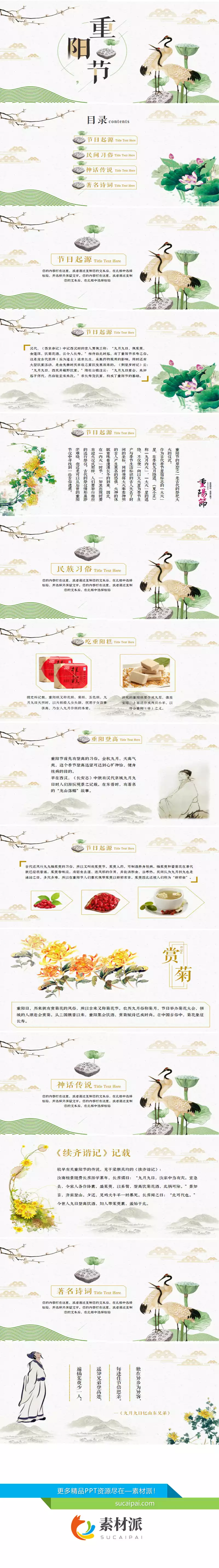 仙鹤荷花中国风重阳节PPT模板 - 第一PPT1