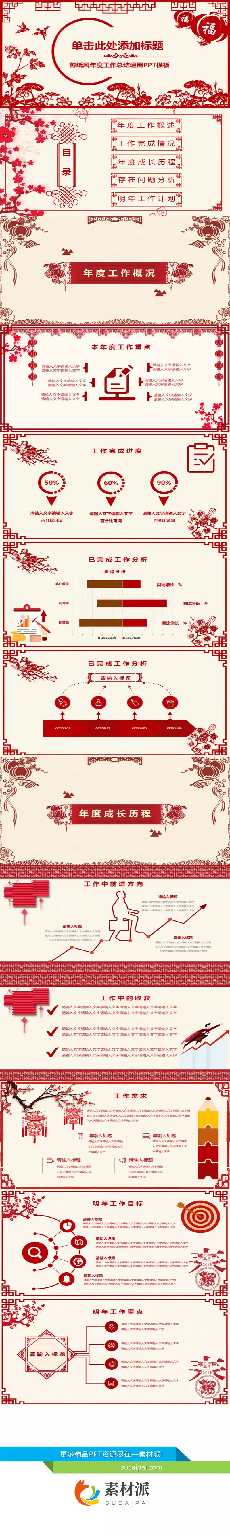 红色喜庆剪纸风春节PPT模板 - 第一PPT1